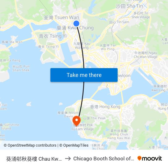 葵涌邨秋葵樓 Chau Kwai House Kwai Chung Estate to Chicago Booth School of Business Hong Kong campus map