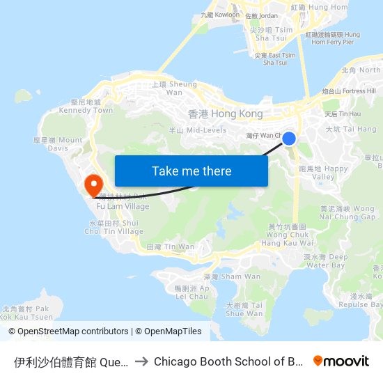 伊利沙伯體育館 Queen Elizabeth Stadium to Chicago Booth School of Business Hong Kong campus map