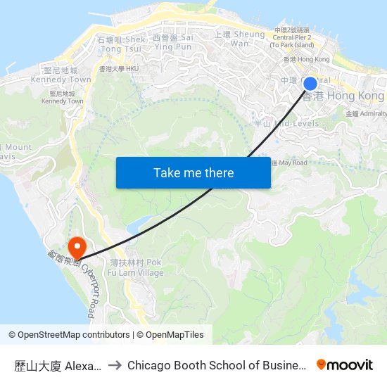 歷山大廈 Alexandra House to Chicago Booth School of Business Hong Kong campus map