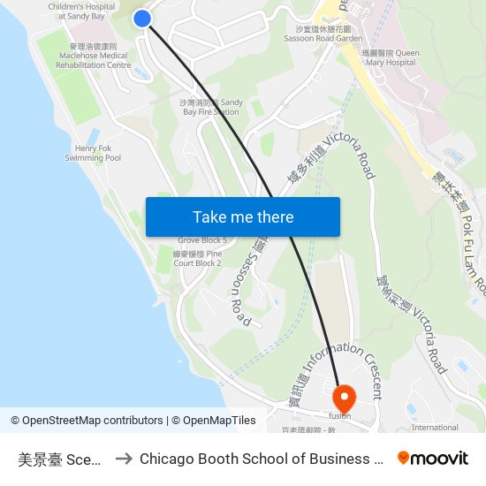 美景臺 Scenic Villas to Chicago Booth School of Business Hong Kong campus map