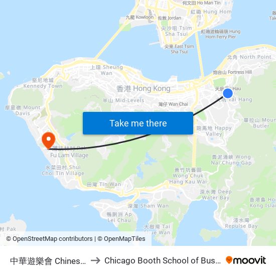 中華遊樂會 Chinese Recreation Club to Chicago Booth School of Business Hong Kong campus map