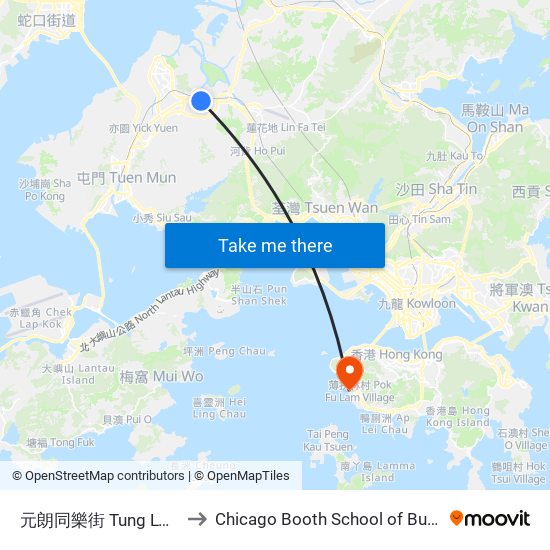 元朗同樂街 Tung LOK Street Yuen Long to Chicago Booth School of Business Hong Kong campus map