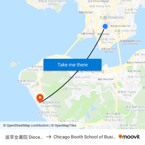 拔萃女書院 Diocesan Girls' School to Chicago Booth School of Business Hong Kong campus map