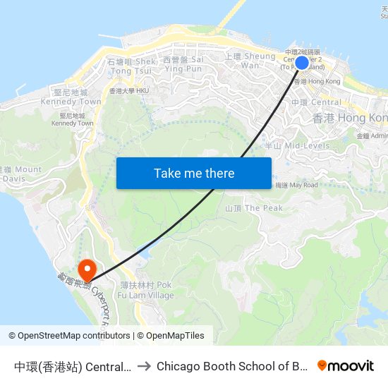 中環(香港站) Central (Hong Kong Station) to Chicago Booth School of Business Hong Kong campus map