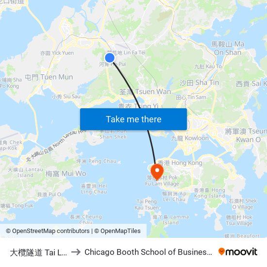 大欖隧道 Tai Lam Tunnel to Chicago Booth School of Business Hong Kong campus map