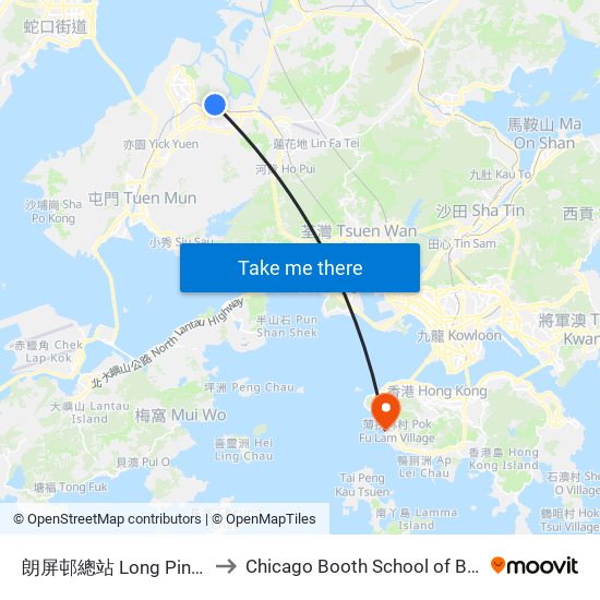 朗屏邨總站 Long Ping Estate Bus Terminus to Chicago Booth School of Business Hong Kong campus map