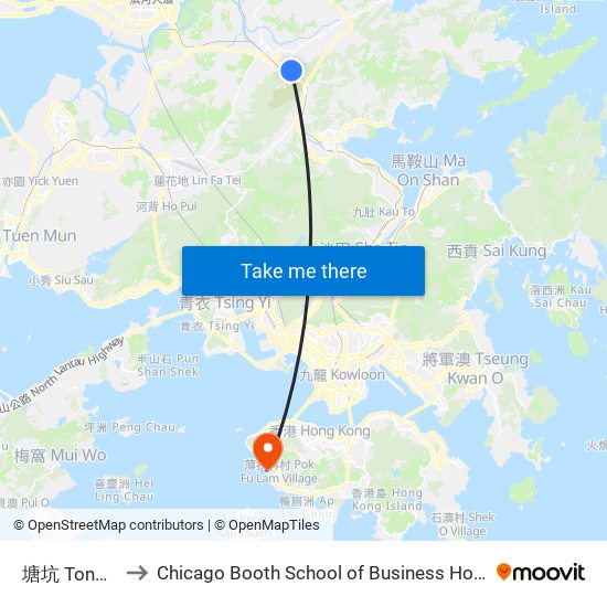 塘坑 Tong Hang to Chicago Booth School of Business Hong Kong campus map