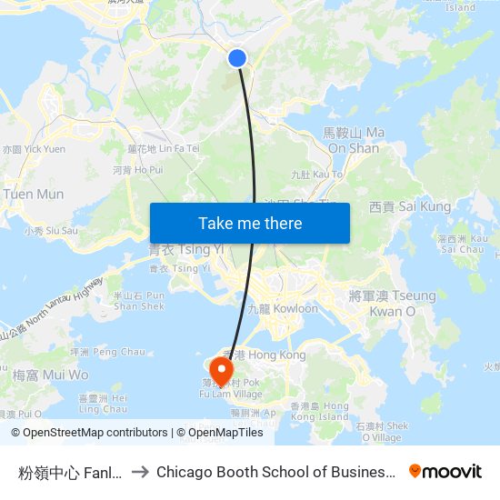 粉嶺中心 Fanling Centre to Chicago Booth School of Business Hong Kong campus map