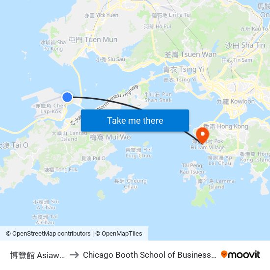 博覽館 Asiaworld Expo to Chicago Booth School of Business Hong Kong campus map