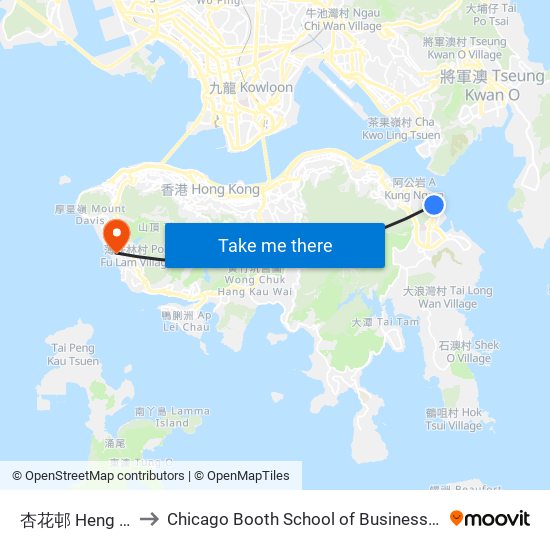 杏花邨 Heng Fa Chuen to Chicago Booth School of Business Hong Kong campus map