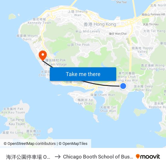 海洋公園停車場 Ocean Park Carpark to Chicago Booth School of Business Hong Kong campus map