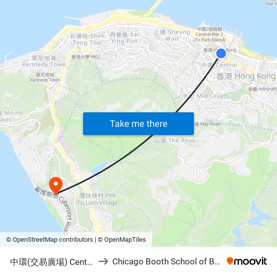 中環(交易廣場) Central (Exchange Square) to Chicago Booth School of Business Hong Kong campus map