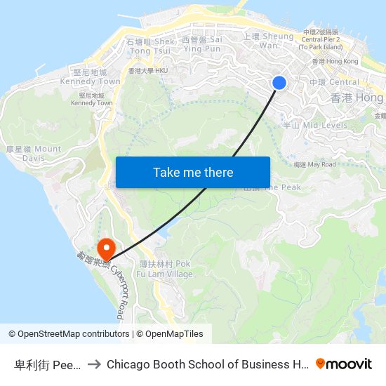 卑利街 Peel Street to Chicago Booth School of Business Hong Kong campus map