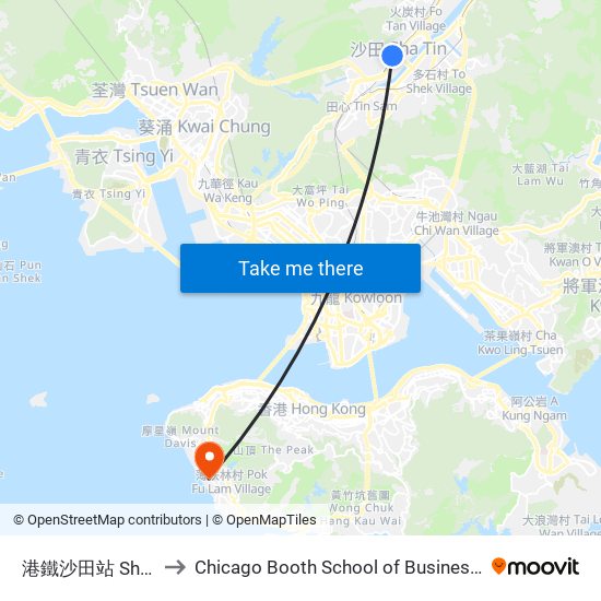 港鐵沙田站 Shatin Station to Chicago Booth School of Business Hong Kong campus map