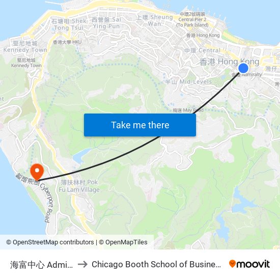 海富中心 Admiralty Centre to Chicago Booth School of Business Hong Kong campus map