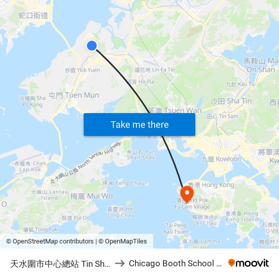 天水圍市中心總站 Tin Shui Wai Town Centre Bus Terminus to Chicago Booth School of Business Hong Kong campus map