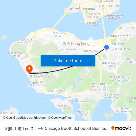 利園山道 Lee Garden Road to Chicago Booth School of Business Hong Kong campus map
