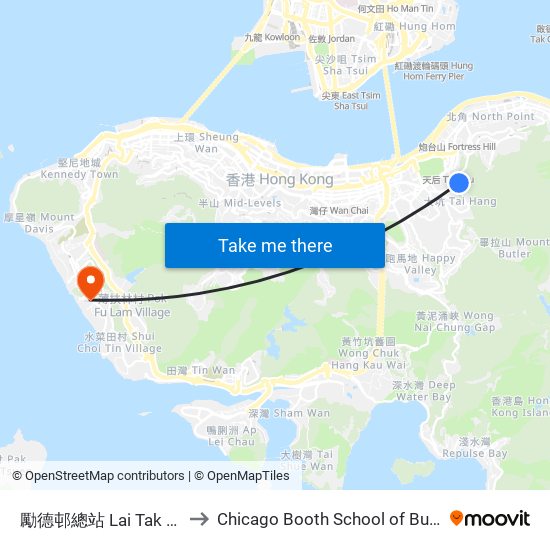 勵德邨總站 Lai Tak Tsuen Bus Terminus to Chicago Booth School of Business Hong Kong campus map