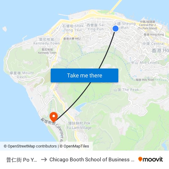普仁街 Po Yan Street to Chicago Booth School of Business Hong Kong campus map