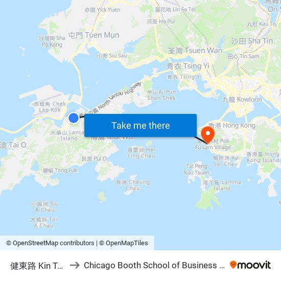 健東路 Kin Tung Road to Chicago Booth School of Business Hong Kong campus map