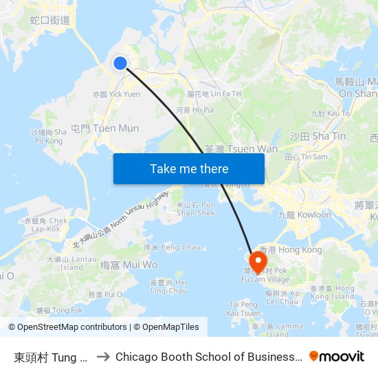 東頭村 Tung Tau Tsuen to Chicago Booth School of Business Hong Kong campus map