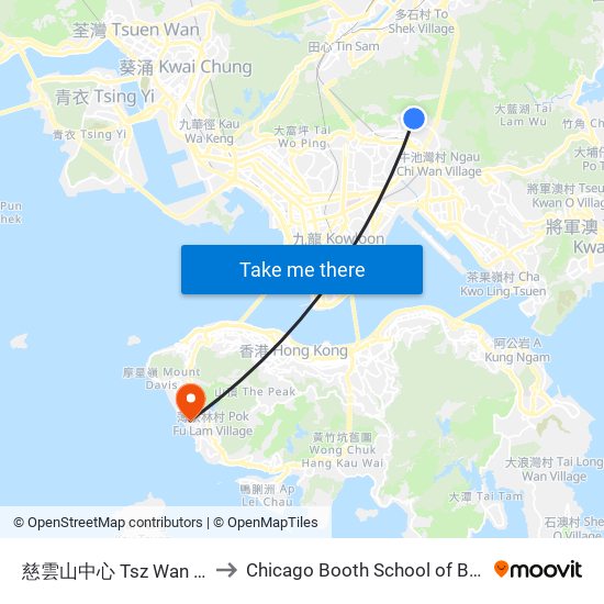 慈雲山中心 Tsz Wan Shan Shopping Centre to Chicago Booth School of Business Hong Kong campus map