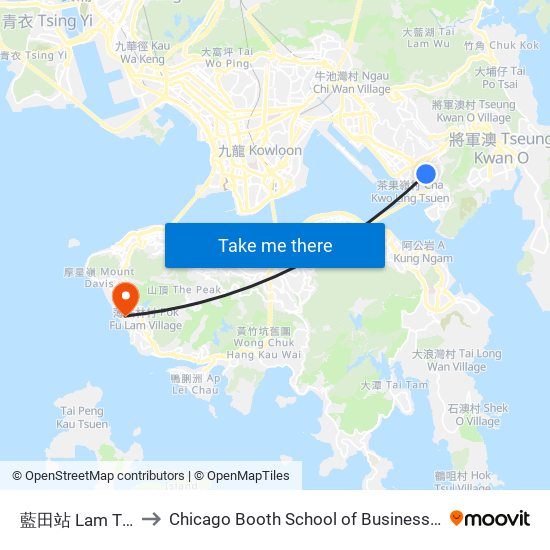 藍田站 Lam Tin Station to Chicago Booth School of Business Hong Kong campus map