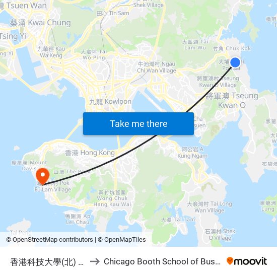 香港科技大學(北) H.K.U.S.T. (North) to Chicago Booth School of Business Hong Kong campus map