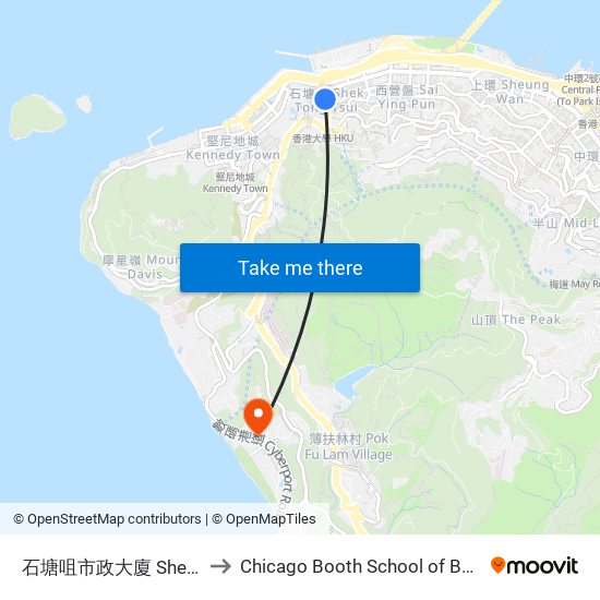 石塘咀市政大廈 Shek Tong Tsui Complex to Chicago Booth School of Business Hong Kong campus map