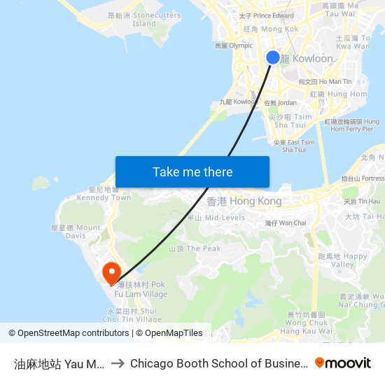 油麻地站 Yau MA Tei Station to Chicago Booth School of Business Hong Kong campus map