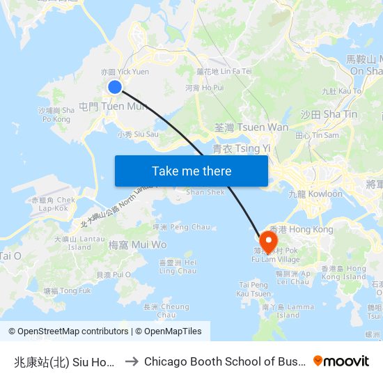 兆康站(北) Siu Hong Station (North) to Chicago Booth School of Business Hong Kong campus map