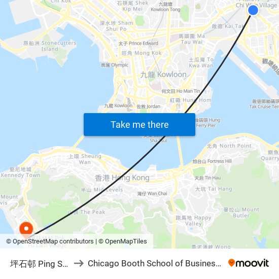 坪石邨 Ping Shek Estate to Chicago Booth School of Business Hong Kong campus map