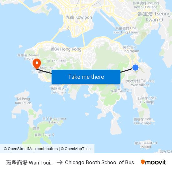 環翠商場 Wan Tsui Shopping Centre to Chicago Booth School of Business Hong Kong campus map