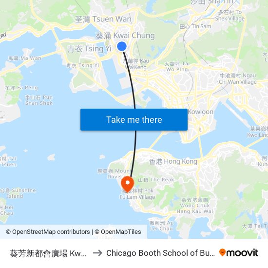 葵芳新都會廣場 Kwai Fong (Metroplaza) to Chicago Booth School of Business Hong Kong campus map