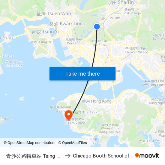 青沙公路轉車站 Tsing Sha Highway Bus Interchange to Chicago Booth School of Business Hong Kong campus map
