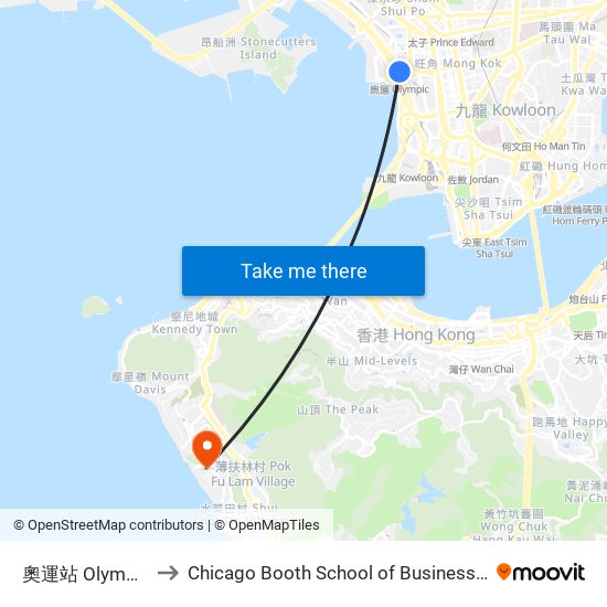 奧運站 Olympic Station to Chicago Booth School of Business Hong Kong campus map