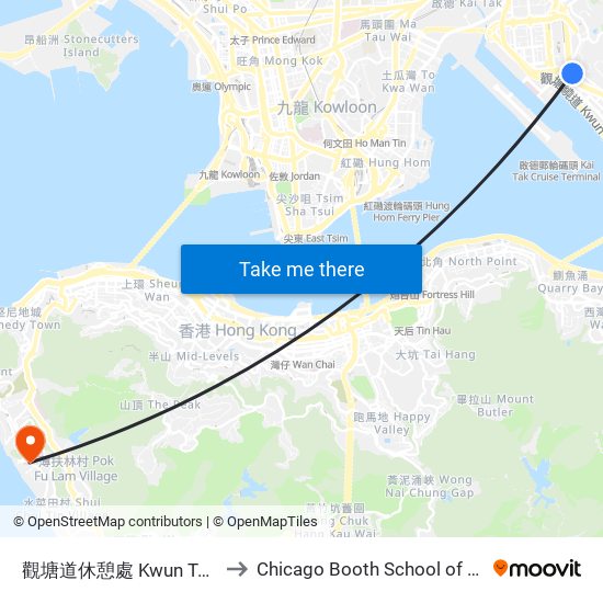 觀塘道休憩處 Kwun Tong Road Sitting-Out Area to Chicago Booth School of Business Hong Kong campus map
