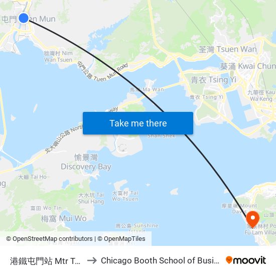 港鐵屯門站 Mtr Tuen Mun Station to Chicago Booth School of Business Hong Kong campus map