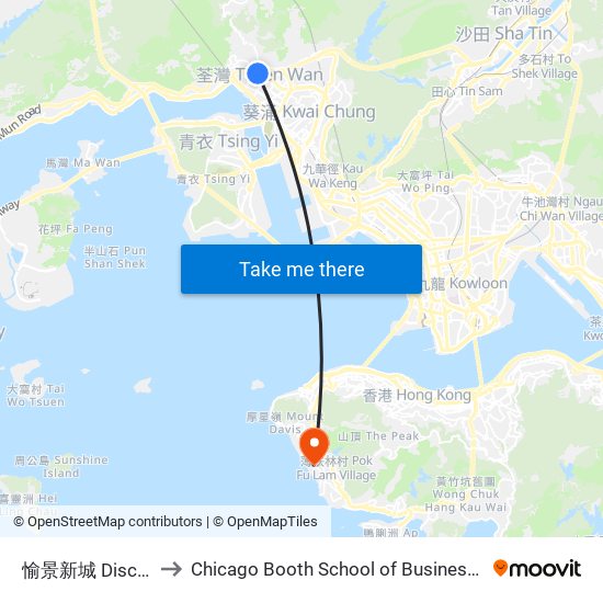 愉景新城 Discovery Park to Chicago Booth School of Business Hong Kong campus map