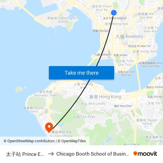 太子站 Prince Edward Station to Chicago Booth School of Business Hong Kong campus map