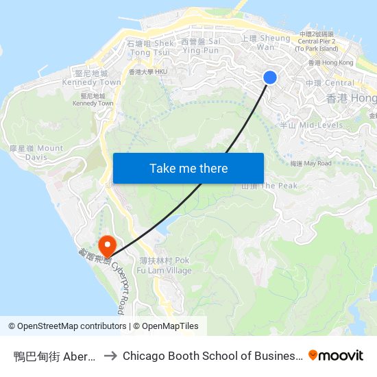 鴨巴甸街 Aberdeen Street to Chicago Booth School of Business Hong Kong campus map