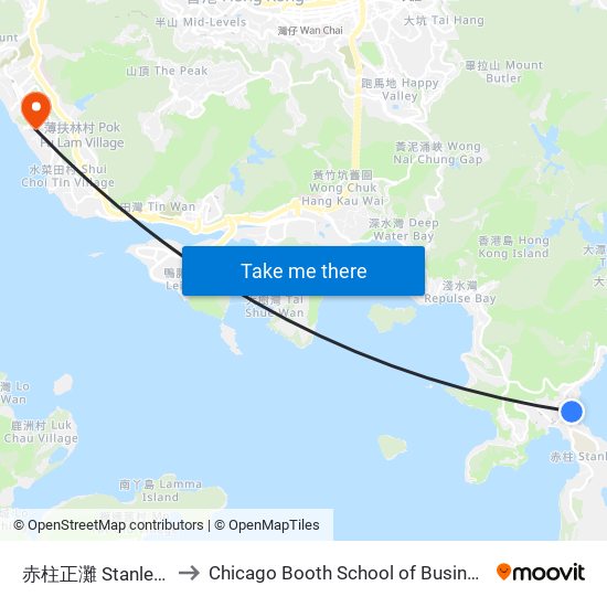 赤柱正灘 Stanley Main Beach to Chicago Booth School of Business Hong Kong campus map