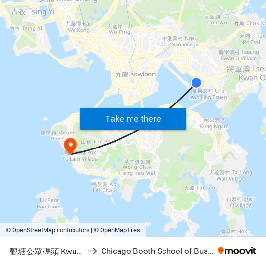 觀塘公眾碼頭 Kwun Tong Public Pier to Chicago Booth School of Business Hong Kong campus map