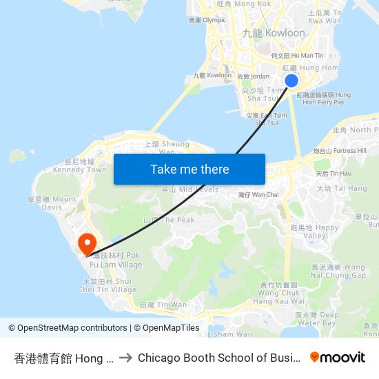 香港體育館 Hong Kong Coliseum to Chicago Booth School of Business Hong Kong campus map