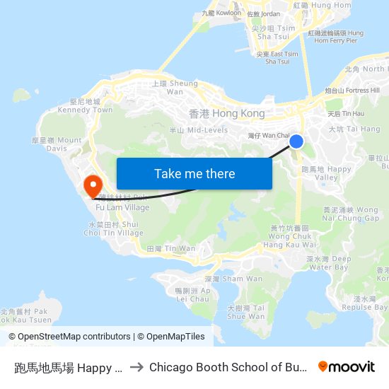 跑馬地馬場 Happy Valley Racecourse to Chicago Booth School of Business Hong Kong campus map