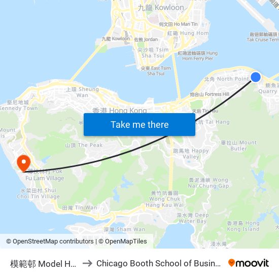 模範邨 Model Housing Estate to Chicago Booth School of Business Hong Kong campus map