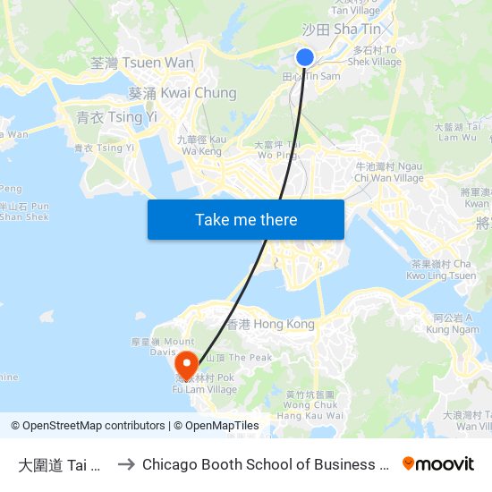 大圍道 Tai Wai Road to Chicago Booth School of Business Hong Kong campus map