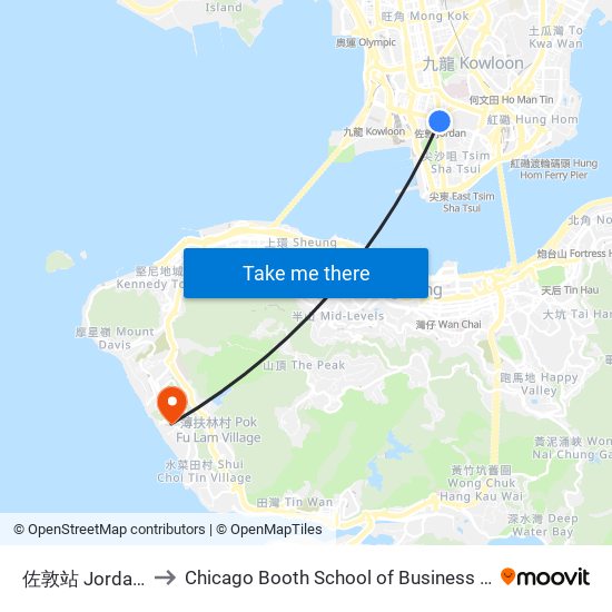 佐敦站 Jordan Station to Chicago Booth School of Business Hong Kong campus map