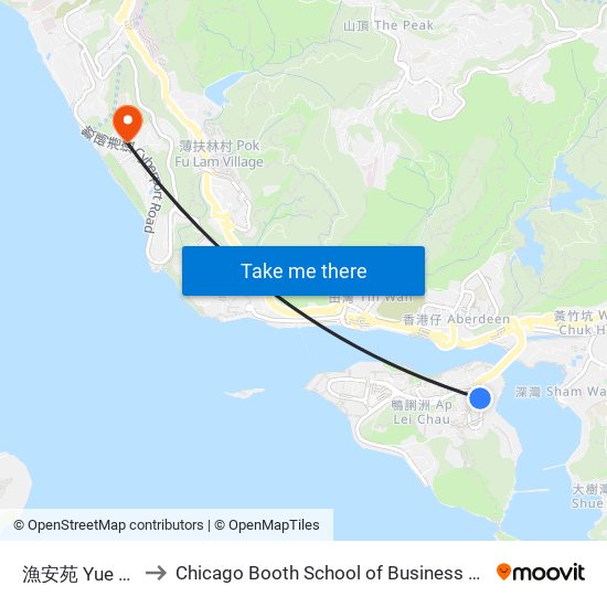 漁安苑 Yue on Court to Chicago Booth School of Business Hong Kong campus map