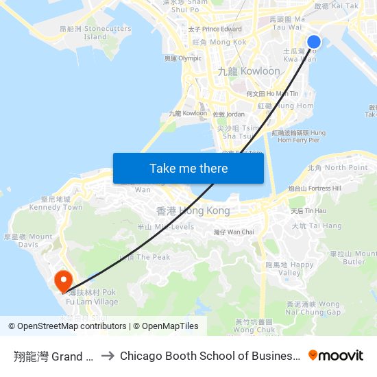翔龍灣 Grand Waterfront to Chicago Booth School of Business Hong Kong campus map